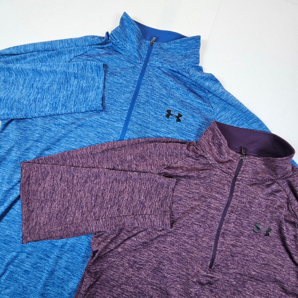 Under Armour Mens XL Tech 1/2 Zip Pullover Lot 2 Blue Purple Heathered Training